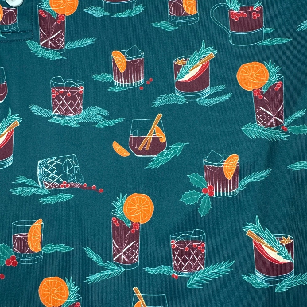 William Murray Polo Shirt Medium Green Holiday Cocktail Golf Print - Picture 4 of 9